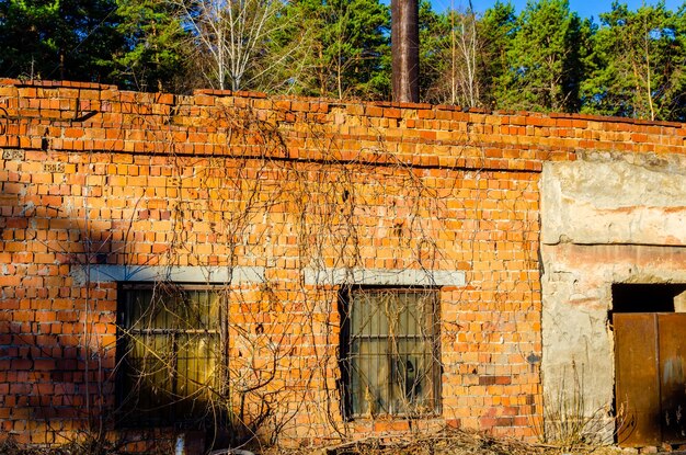 A brick building with a door that says'the word " on it