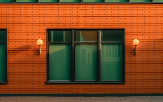 A brick building with a lamp on the side of it