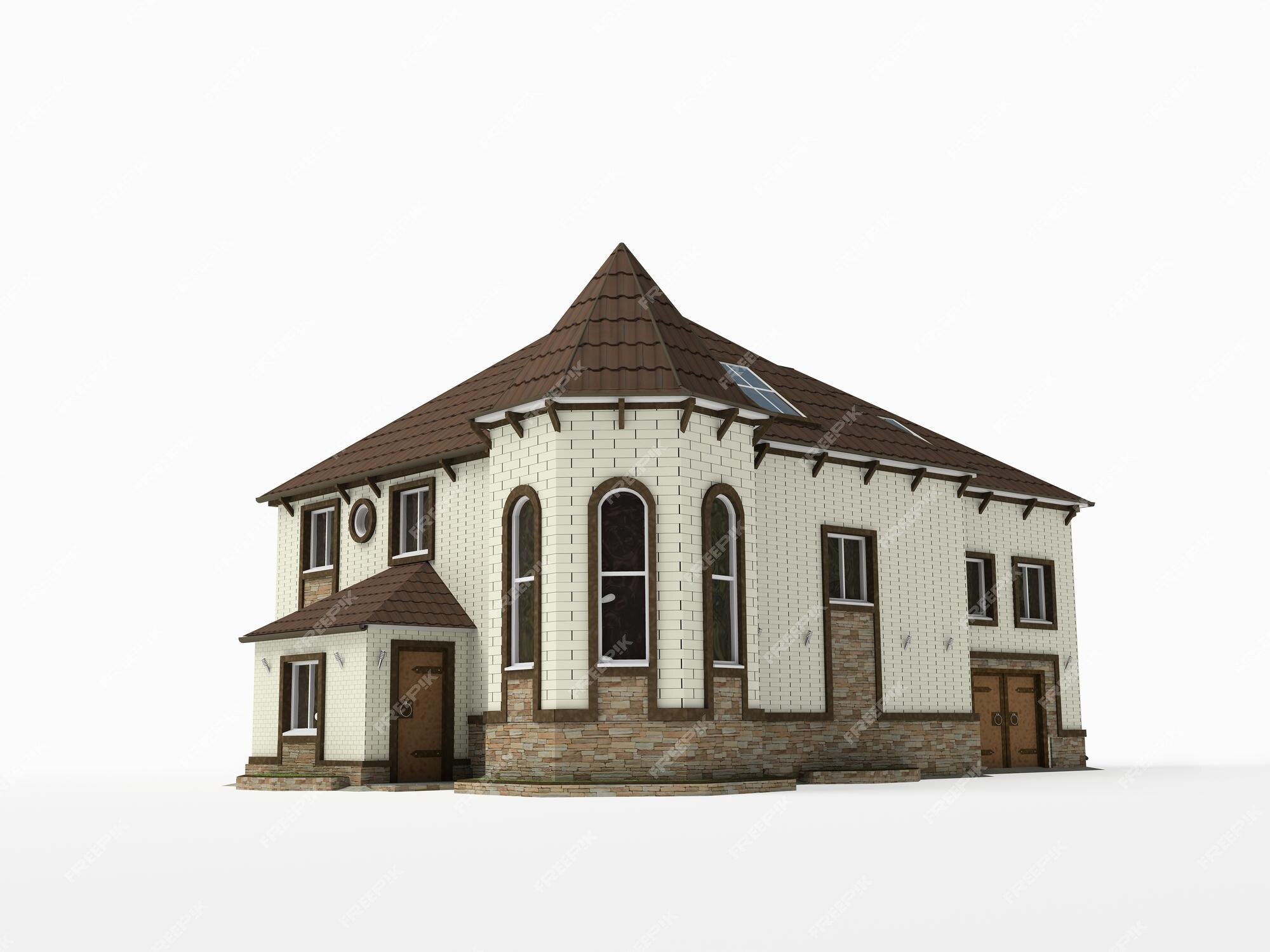 Premium Photo | Brick house on white background