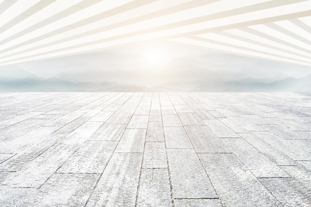 Brick square strip roof and ink mountains used for the
background of car advertising