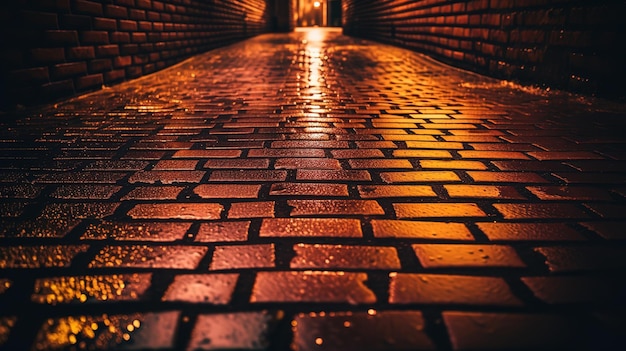 Photo a brick walkway with a light on it