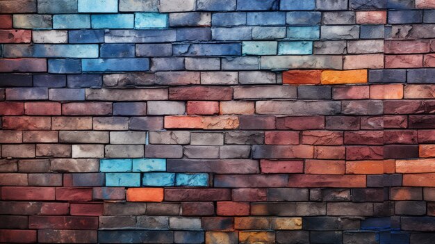 Brick wall background brilliant colorful grunge texture or pattern for design Generative ai