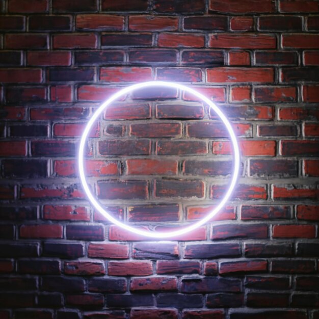 Brick wall background neon light 3d rendering