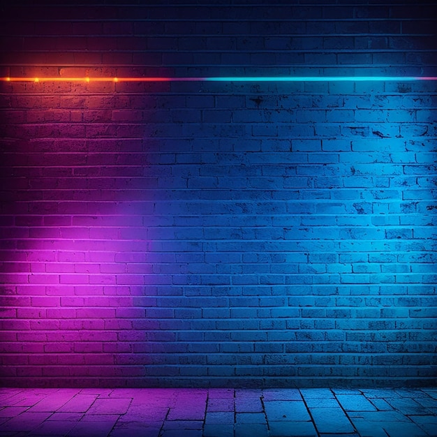 Brick wall background neon light generated by ai