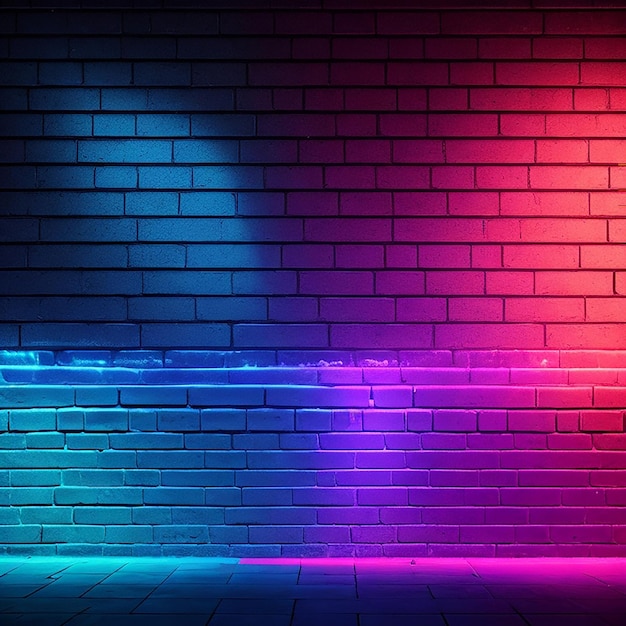 Brick wall background neon light generated by ai