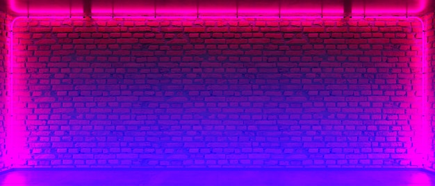 Brick wall, background, neon light. Neon room