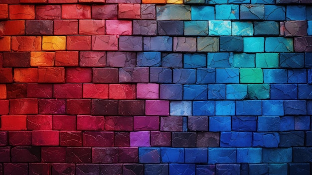 Brick wall background prismatic colors grunge texture or pattern for design generative ai