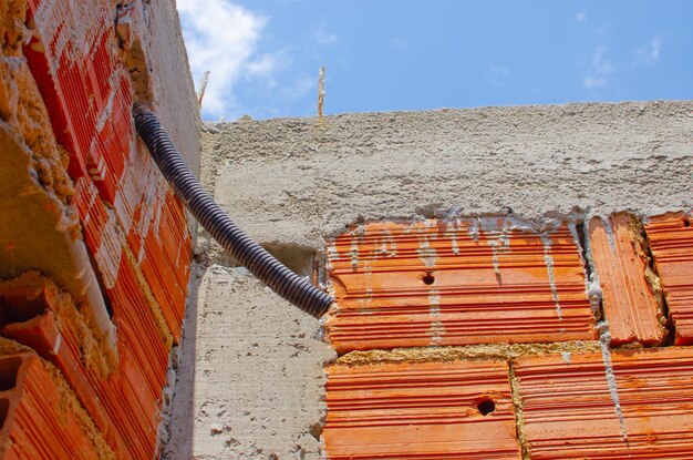 Brick wall under construction of brazilian house brick under construction in brazil blocks or bricks