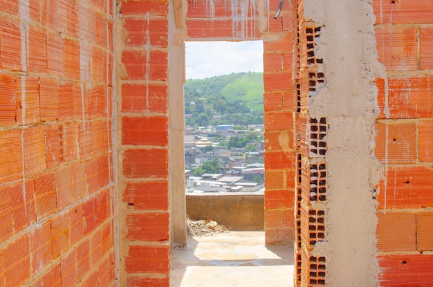 Brick wall under construction of brazilian house brick under construction in brazil blocks or bricks