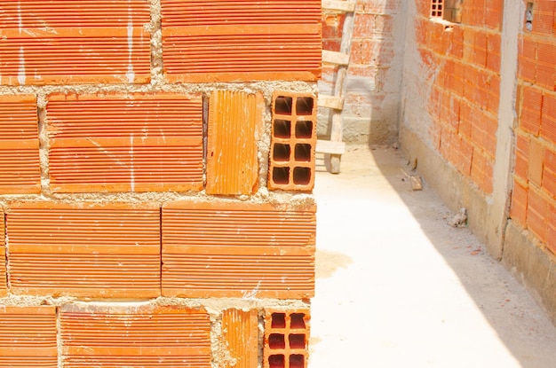 Brick wall under construction of brazilian house brick under construction in brazil blocks or bricks