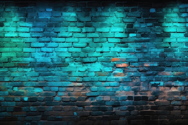 Brick Wall In Electric Teal Neon Colors