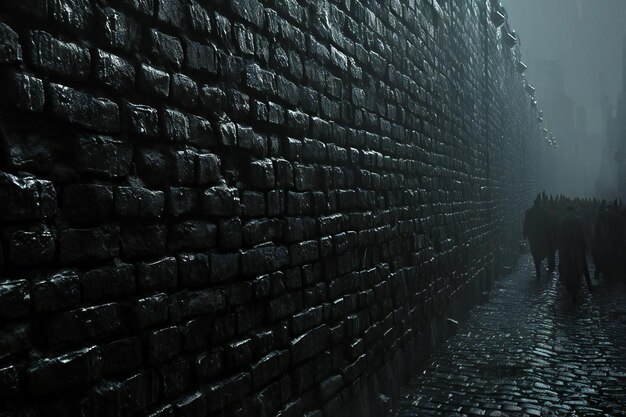 Brick wall in the fog at night hong kong