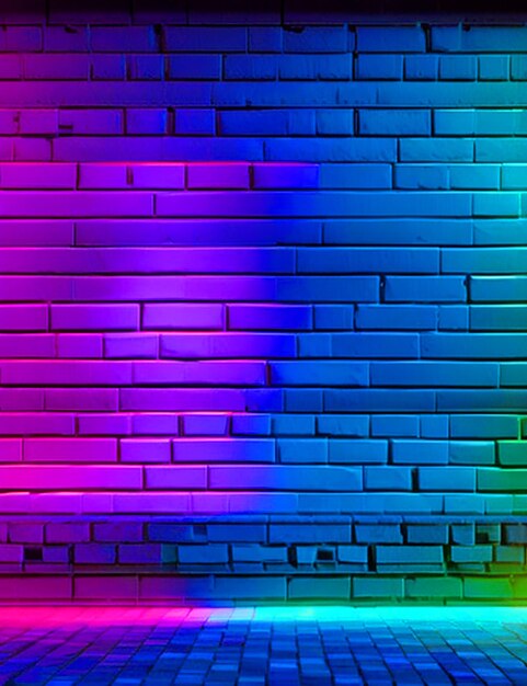 Brick wall in neon colors 3d rendering image techology futuristic background