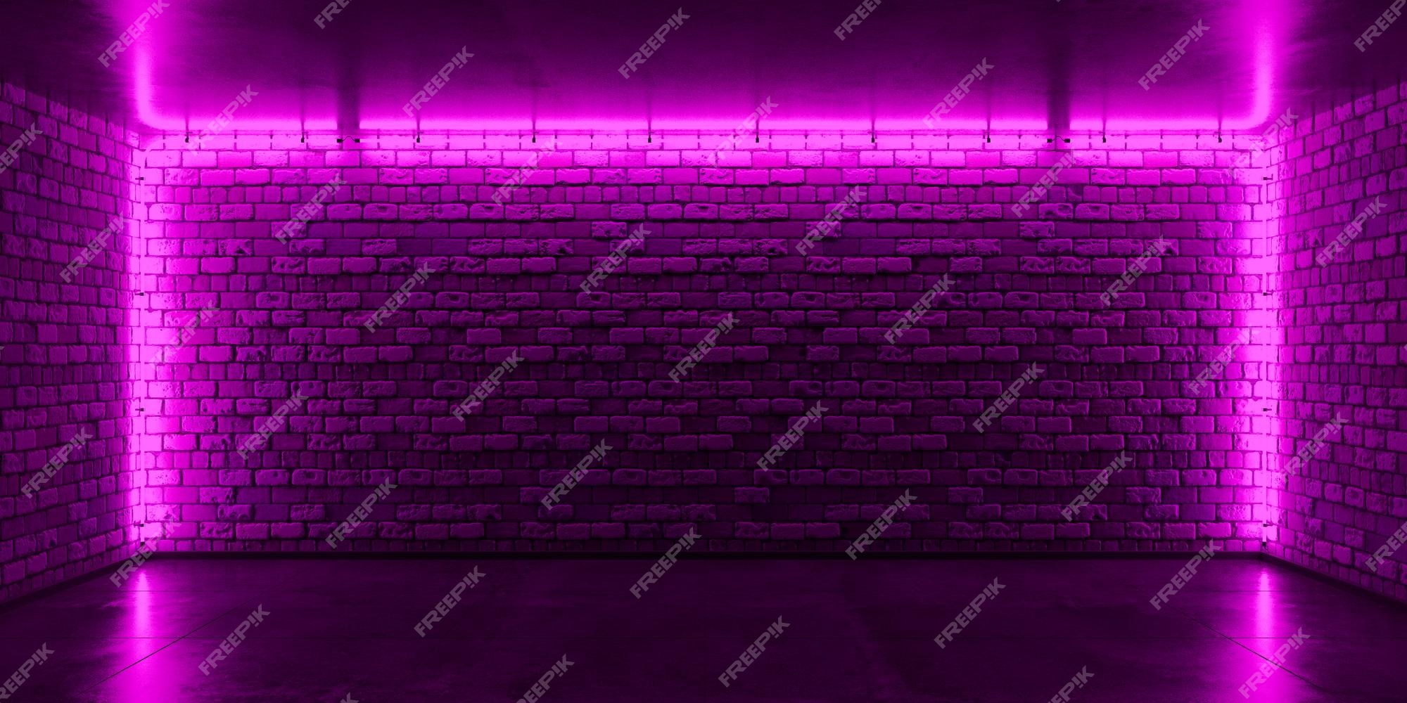 Premium Photo | Brick wall stage background pink neon light neon ...