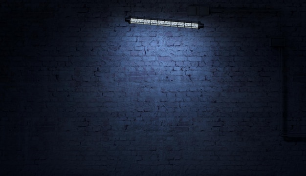 밤에 거리 정면 램프의 벽돌 벽