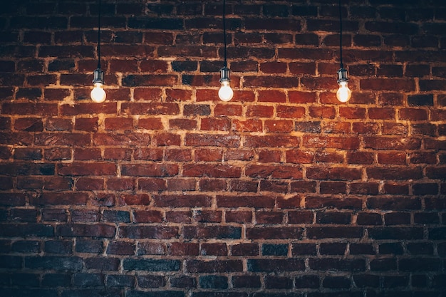 Brick wall with bulb lights lamp nice brick show room with spotlights