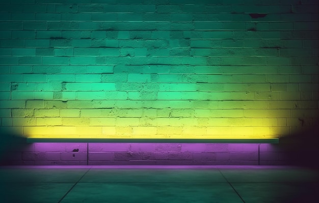 A brick wall with a colorful light on it