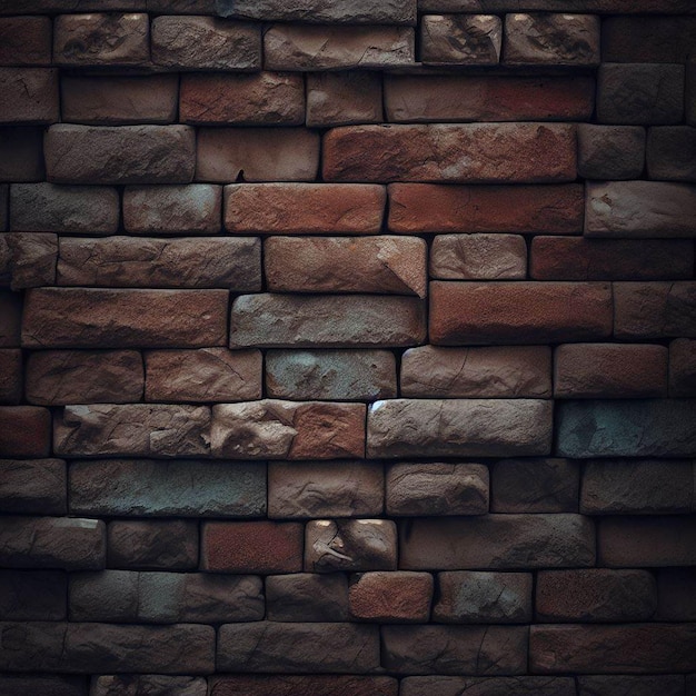A brick wall with a dark background and a red brick wall.
