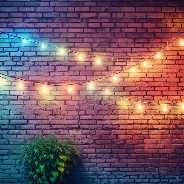Brick wall with elegant string lights background generated by ai