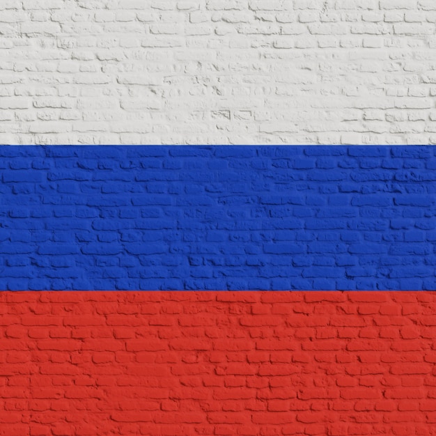 Photo brick wall with flag of russia