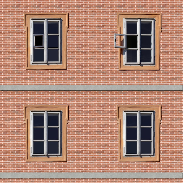 Brick Wall With Four Windows Tileable Texture