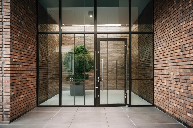 Brick wall with glass and metal window and door contemporary design