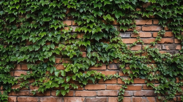 A brick wall with green ivy on it