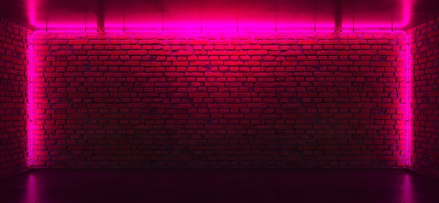 Muro di mattoni con luci al neon rosa