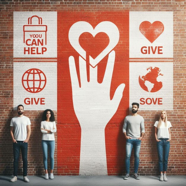 Photo a brick wall with a red and white sign that says give give