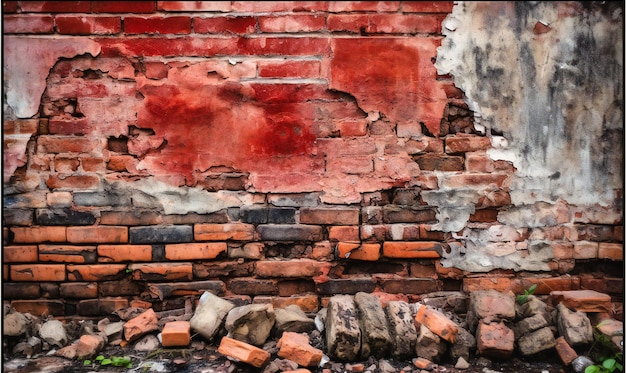 A brick wall with tiles and cinder block