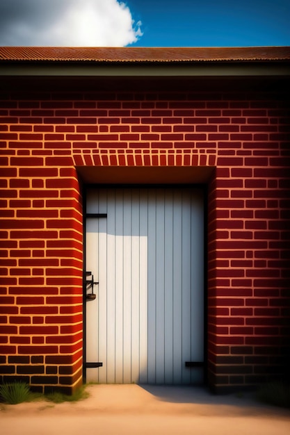 A brick wall with a white door and a white door.