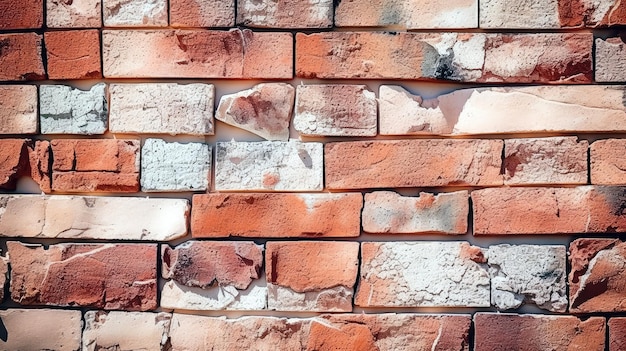 A brick wall with a white and red brick.