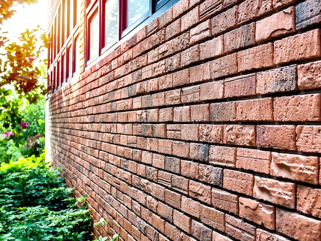 Brick wall with window glass in the park