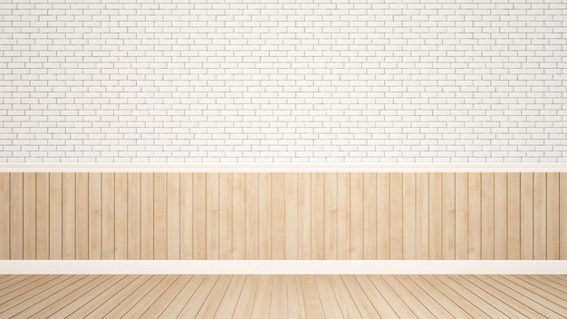 Brick wall and wood wall decor in empty room