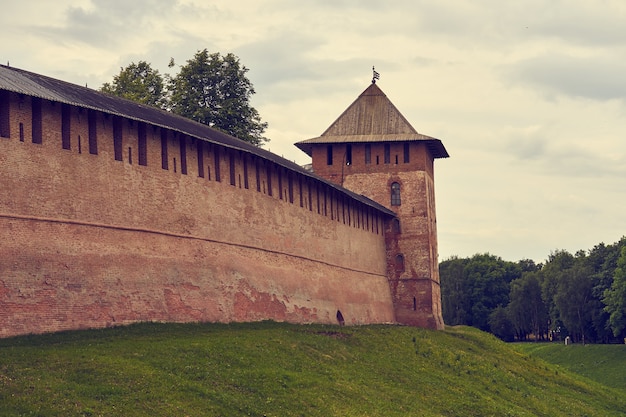 Brick walls of the Kremlin in Novgorod.