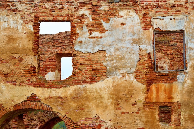 Brick walls of ruins closeup