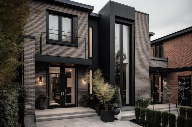 Bricked exterior with modern and sleek accents created with generative ai