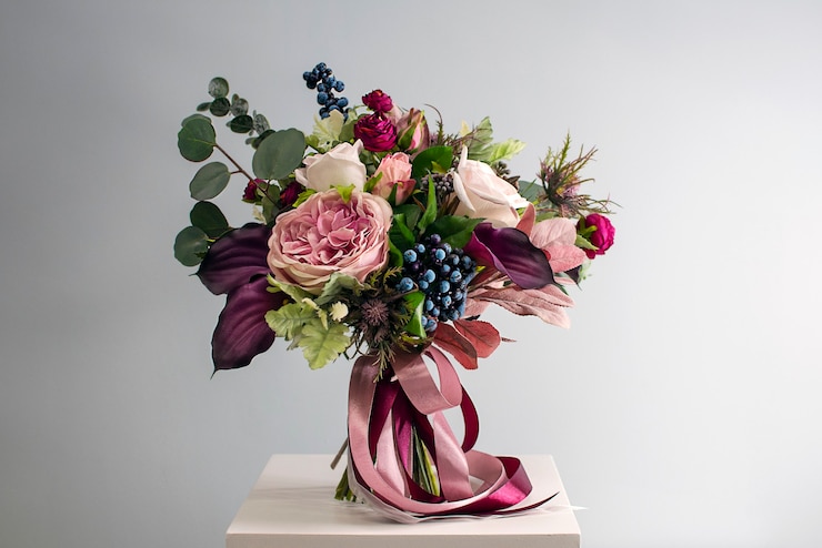 Photo bridal arrangement wedding flowers closeup decoration of roses flowers and ornamental plants closeup