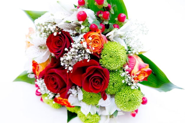 Bridal bouquet close up isolated on white