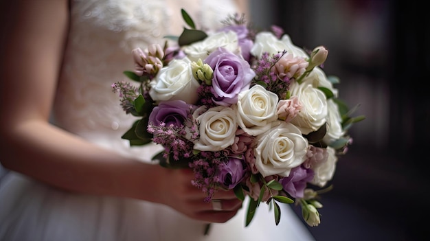 ブライダル ブーケ クローズ アップの花は、生成 AI テクノロジーを使用して結婚式の花を手に撮影