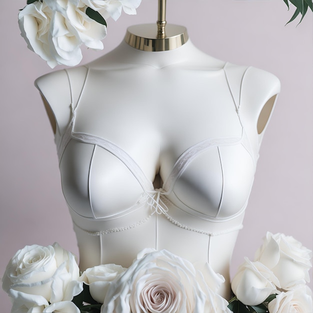 Foto reggiseno da sposa su un manichino con uno sfondo rosa blonde