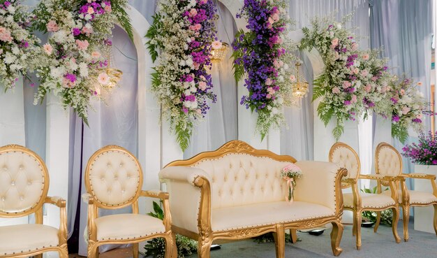 bridal chairs and wedding decorations aisle stage