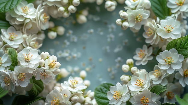 Bridal flower Spirea arguta plant white blossoms and green leaves