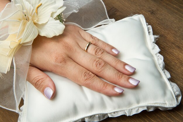 Bridal hands with wedding ring