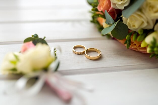 Bridal rings on white background Two wedding jewelry rings