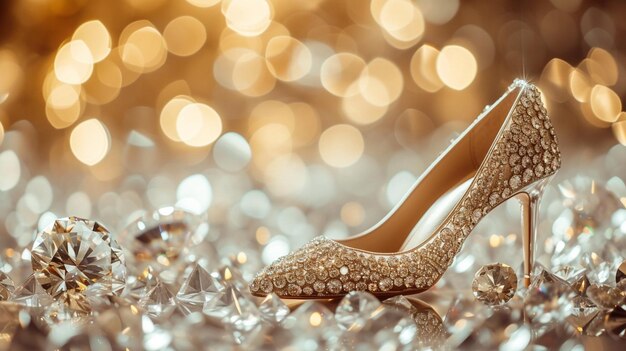 Photo bridal shoe and diamond composition