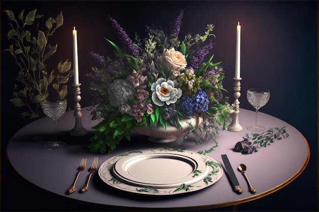 Bridal tabletop decorated with flowers photorealistic Generative Ai