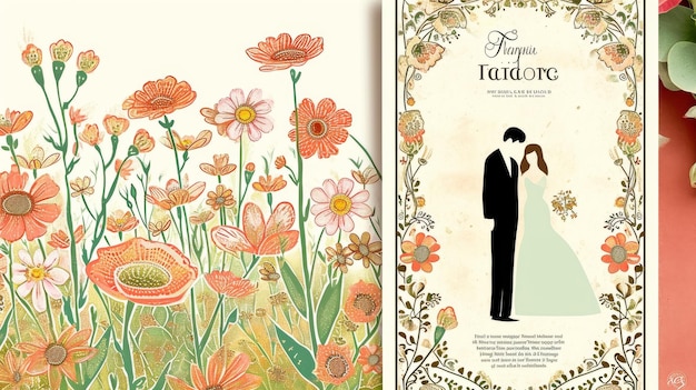 사진 꽃  에 있는 신랑 과 신부 의 결혼 카드