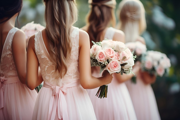 Foto la sposa e le damigelle con fiori