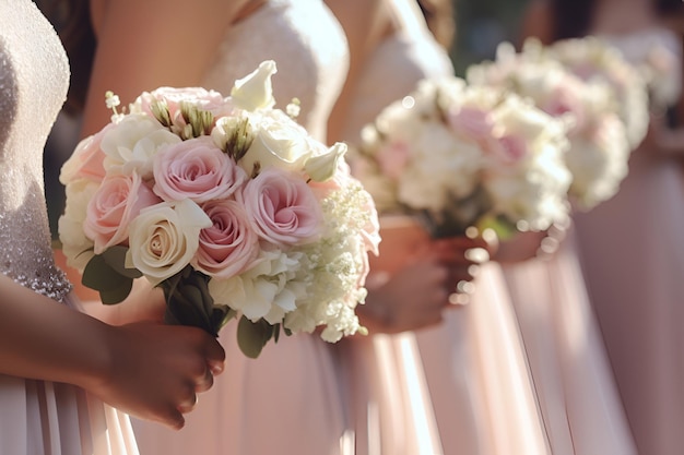 The bride and bridesmaids with flowers